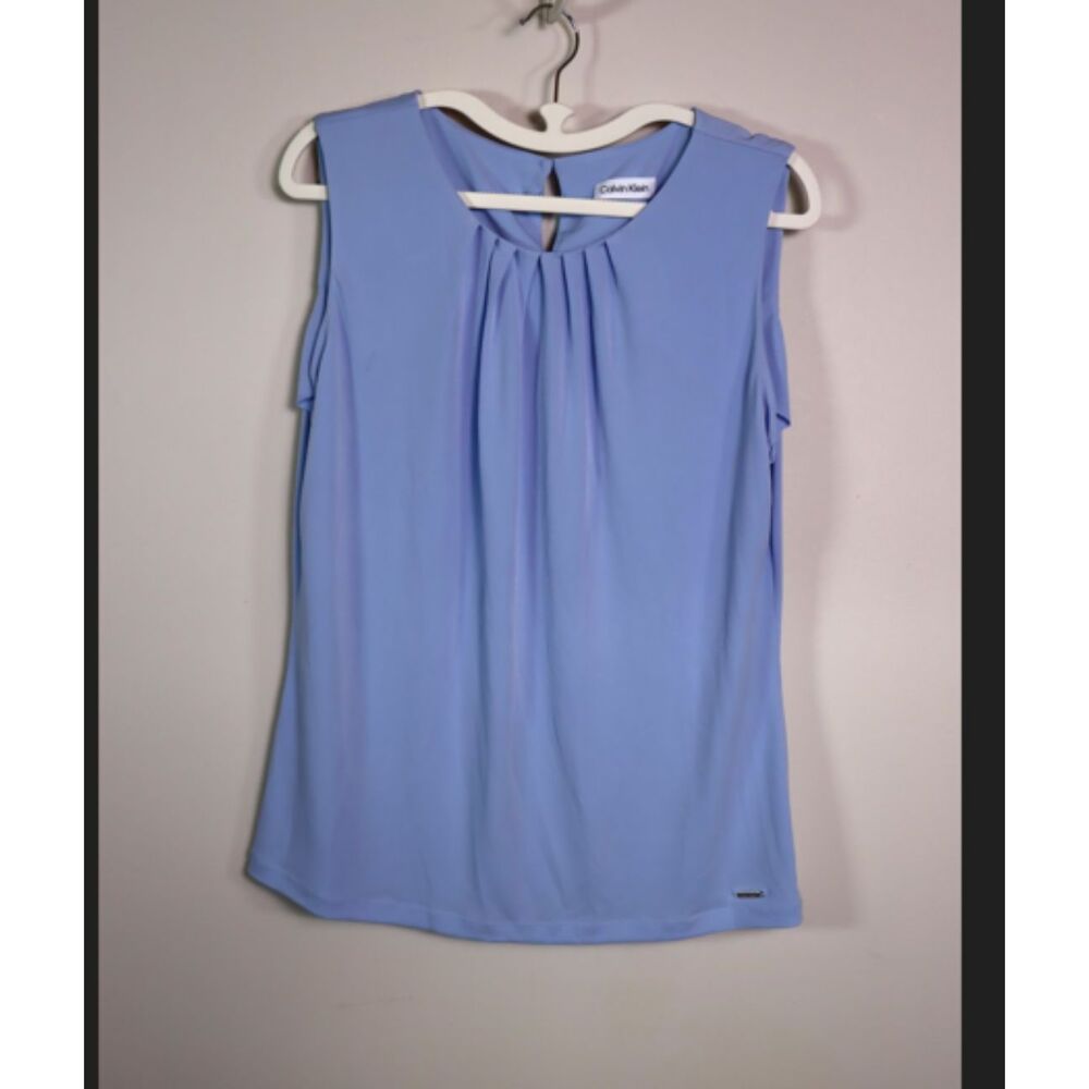 Calvin Klein Lilac Sleeveless Pleated Neckline Dressy Top Medium Stretch